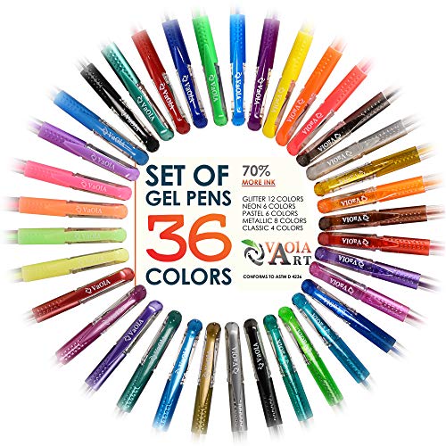 VaOlA ART Color Gel Pens - Gel Pens for Kids - Coloring Pens - Gel Pens Set - Pen Sets for Girls - Spirograph Pens - Pen Art Set - Artist Gel Pens - Sparkle Pens for Kids - 36 Gel Pens - Arts Pens