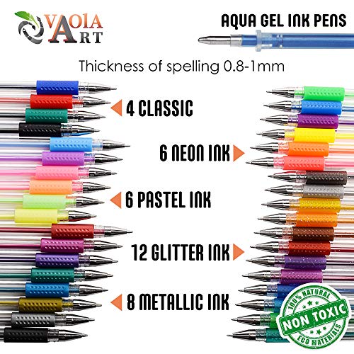 VaOlA ART Color Gel Pens - Gel Pens for Kids - Coloring Pens - Gel Pens Set - Pen Sets for Girls - Spirograph Pens - Pen Art Set - Artist Gel Pens - Sparkle Pens for Kids - 36 Gel Pens - Arts Pens