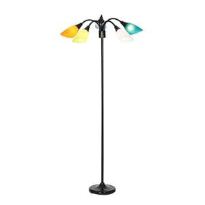 Catalina Lighting Medusa 5 Floor Lamp with Adjustable, Black Base with Colored Shades, 20744-000, 67.5"