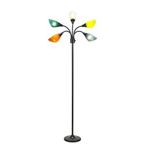 Catalina Lighting Medusa 5 Floor Lamp with Adjustable, Black Base with Colored Shades, 20744-000, 67.5"