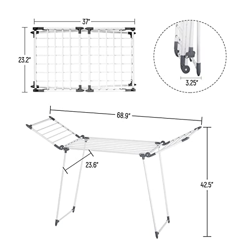 YUBELLES Clothes Drying Rack, Gullwing Laundry Rack, Collapsible, Space-Saving Laundry Rack, with Sock Clips, for Clothes, Towels, Linens, Indoor/Outdoor