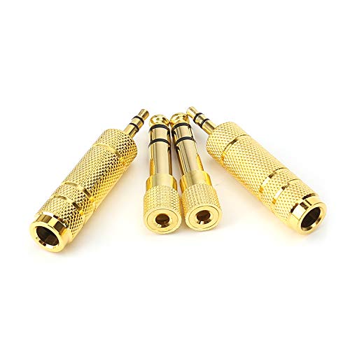 SiYear 3.5mm 1/8 inch TRS Plug to 6.35mm 1/4 inch Jack and 3.5mm Female to 6.35 Male Plug Gold Plated Set Audio Stereo Adapter Converter for Headphone, Microphone (4 -Pack)