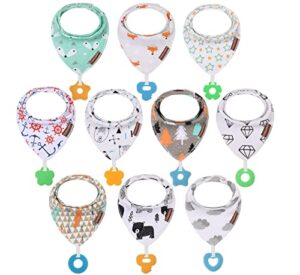 vuminbox baby bandana drool bibs and teething toys made with 100% organic cotton, absorbent and soft (10-pack unisex)
