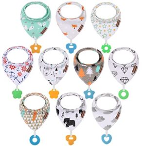 vuminbox Baby Bandana Drool Bibs and Teething Toys Made with 100% Organic Cotton, Absorbent and Soft (10-Pack Unisex)