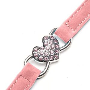 CHUKCHI Pink Soft Velvet Safe Cat Adjustable Collar with Crystal Heart Charm and Bells 8-11 Inches(Black+Pink)