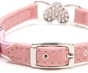 CHUKCHI Pink Soft Velvet Safe Cat Adjustable Collar with Crystal Heart Charm and Bells 8-11 Inches(Black+Pink)