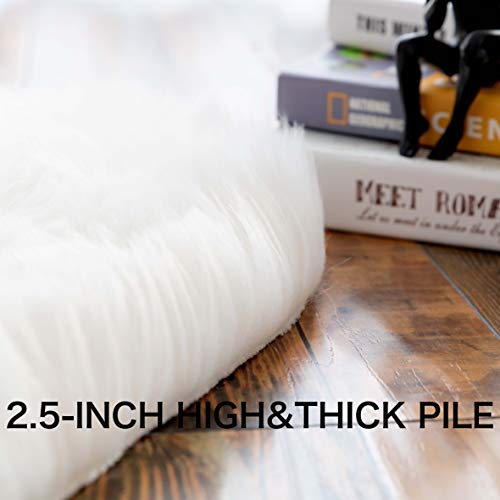 Super Soft Premium Faux Sheepskin Fur Sofa Chair Cover Plush Seat Cushion Pad Shaggy Area Rugs for Bedroom Floor, 2ft x 3ft, White