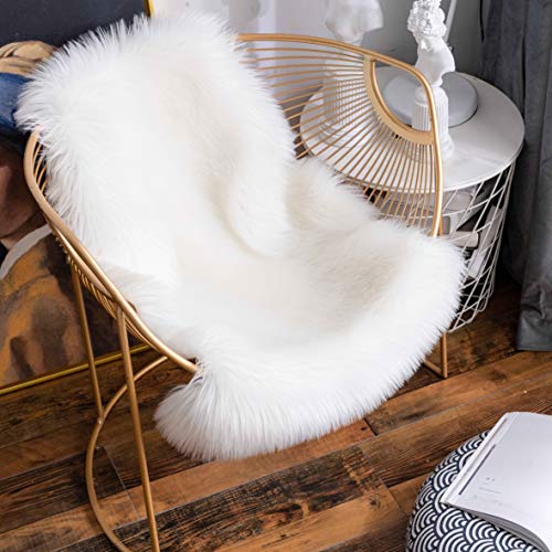 Super Soft Premium Faux Sheepskin Fur Sofa Chair Cover Plush Seat Cushion Pad Shaggy Area Rugs for Bedroom Floor, 2ft x 3ft, White