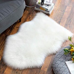 Super Soft Premium Faux Sheepskin Fur Sofa Chair Cover Plush Seat Cushion Pad Shaggy Area Rugs for Bedroom Floor, 2ft x 3ft, White