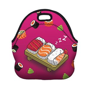 Boys Girls Kids Women Adults Insulated School Travel Outdoor Thermal Waterproof Carrying Lunch Tote Bag Cooler Box Neoprene Lunchbox Container Case (Nice Sleeping Sushi)