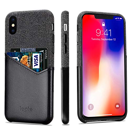 Lopie [Sea Island Cotton Series] Slim Card Case Compatible for iPhone X/10 2017, Fabric Protection Cover with Leather Card Holder Slot Design, Black