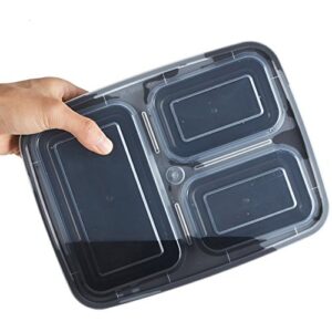 Nutribox [15 pack] 32oz 3 Compartment Meal Prep Containers with Lids - Bento Box - Durable Plastic Reusable Food Storage Containers - Stackable, Reusable, Microwaveable & Dishwasher Safe