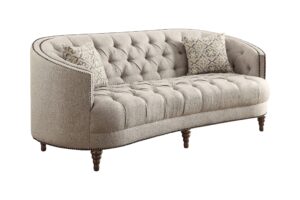 avonlea sofa with button tufting and nailhead trim beige 505641