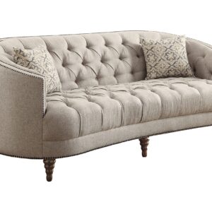 Avonlea Sofa with Button Tufting and Nailhead Trim Beige 505641