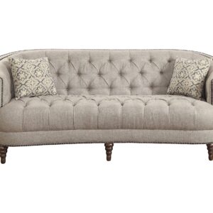 Avonlea Sofa with Button Tufting and Nailhead Trim Beige 505641