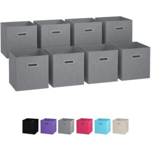 cube storage baskets for organizing - 11 inch - set of 8 heavy-duty storage cubes for storage and organization. makes the perfect bins for cubby storage boxes or cube storage organizer (grey)