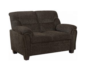 clementine padded loveseat with nail heads brown 506572