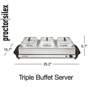 Proctor-Silex Buffet Server & Food Warmer, Adjustable Heat, for Parties, Holidays and Entertaining, Three 2.5 Quart Oven-Safe Chafing Dish Set, Stainless Steel