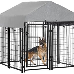 Welded Wire Dog Kennel Heavy Duty Playpen Included a Roof & Water-Resistant Cover 4'x4'x4.3'