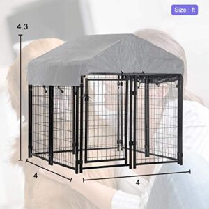 Welded Wire Dog Kennel Heavy Duty Playpen Included a Roof & Water-Resistant Cover 4'x4'x4.3'