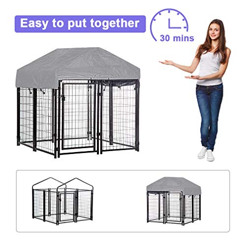 Welded Wire Dog Kennel Heavy Duty Playpen Included a Roof & Water-Resistant Cover 4'x4'x4.3'