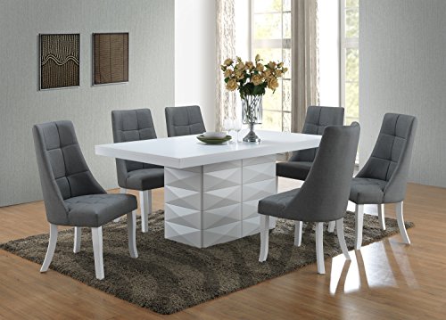 Kings Brand Furniture Milan 7 Piece White Modern Rectangle Dinette Dining Room Table & 6 Grey Vinyl Chairs, 70.9" W x 39.4" D x 30.5" H