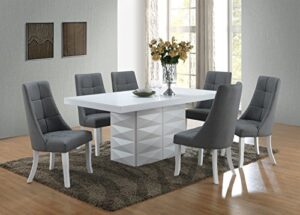kings brand furniture milan 7 piece white modern rectangle dinette dining room table & 6 grey vinyl chairs, 70.9" w x 39.4" d x 30.5" h