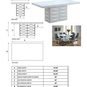 Kings Brand Furniture Milan 7 Piece White Modern Rectangle Dinette Dining Room Table & 6 Grey Vinyl Chairs, 70.9" W x 39.4" D x 30.5" H