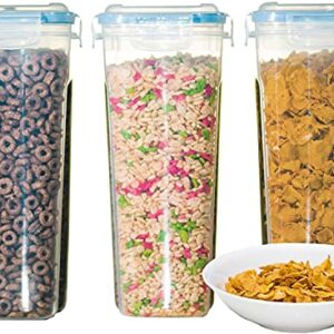 MEKBOK Cereal Storage Container Set, BPA Free Plastic Airtight Food Storage Containers 135.2 oz for Cereal, Snacks and Sugar, 3 Piece Set Cereal Dispensers with 16 Chalkboard Labels, blue