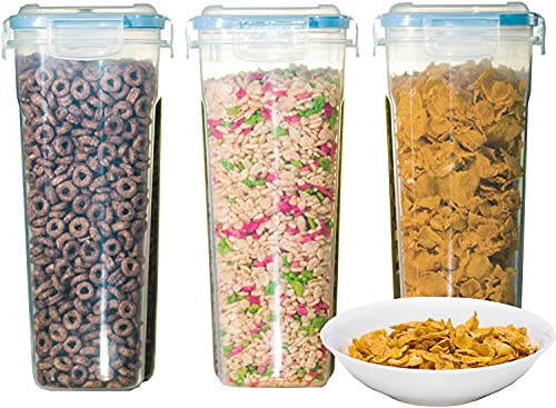 MEKBOK Cereal Storage Container Set, BPA Free Plastic Airtight Food Storage Containers 135.2 oz for Cereal, Snacks and Sugar, 3 Piece Set Cereal Dispensers with 16 Chalkboard Labels, blue