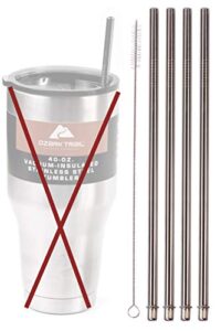 4 wide 40-ounce stainless steel straws (no cup) for 40 oz ozark trail double-wall rambler vacuum cups - cocostraw brand drinking straw (4 straws 40oz)
