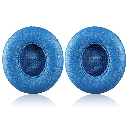 Jecobb Solo 2 Wired Replacement Earpads Ear Cushion Pads with Protein Leather and Memory Foam for Beats Solo2 Wired On-Ear Headphones by Dr. Dre ONLY (NOT FIT Solo 2/3 Wireless) (Blue)