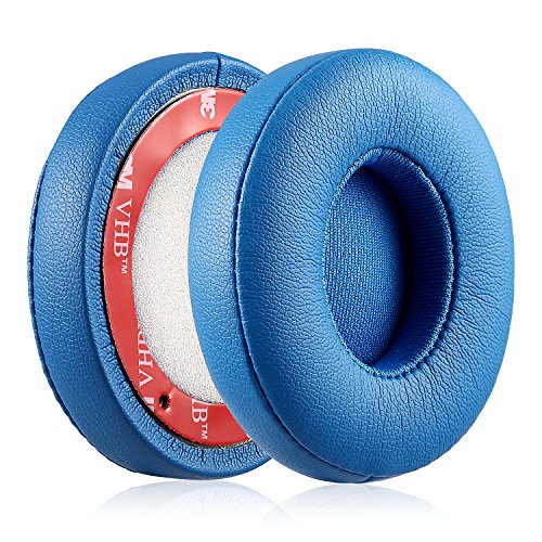 Jecobb Solo 2 Wired Replacement Earpads Ear Cushion Pads with Protein Leather and Memory Foam for Beats Solo2 Wired On-Ear Headphones by Dr. Dre ONLY (NOT FIT Solo 2/3 Wireless) (Blue)