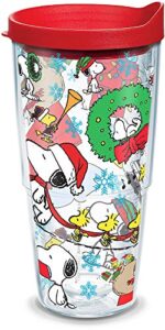 tervis peanuts christmas collage made in usa double walled insulated tumbler cup keeps drinks cold & hot, 24oz, classic