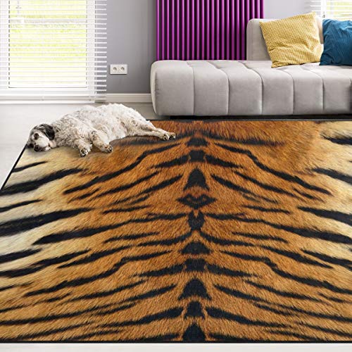 Naanle Animal Print Area Rug 4'x5', Tiger Print Polyester Area Rug Mat for Living Dining Dorm Room Bedroom Home Decorative