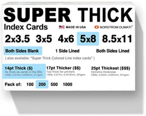 200 super thick index cards/ 5"x8" / 14pt (0.014") 100lb / blank un-ruled/archival acid-free