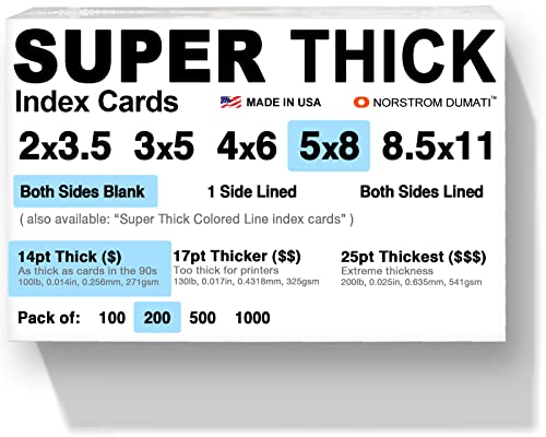 200 SUPER THICK index cards/ 5"x8" / 14pt (0.014") 100lb / blank un-ruled/archival acid-free