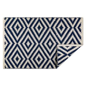 dii indoor braided cotton area rug, handloomed yarn dyed woven, reversible, 20x31.5, navy diamond