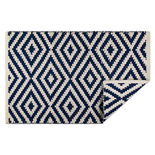 DII Indoor Braided Cotton Area Rug, Handloomed Yarn Dyed Woven, Reversible, 20x31.5, Navy Diamond