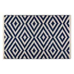 DII Indoor Braided Cotton Area Rug, Handloomed Yarn Dyed Woven, Reversible, 20x31.5, Navy Diamond