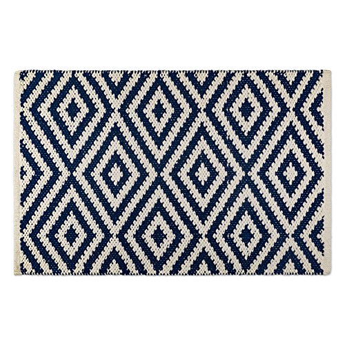 DII Indoor Braided Cotton Area Rug, Handloomed Yarn Dyed Woven, Reversible, 20x31.5, Navy Diamond