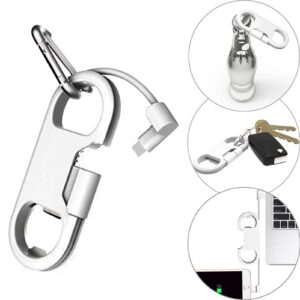 iPhone Charge Lightning Cable + Keychain + Bottle Opener + Aluminum Carabiner,Portable Multifunction Keychain Bottle Opener USB Charging Cord Short Cable for iPhone X/8/7/6S,Gift for Men Women (White)