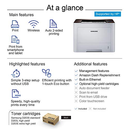 HP Samsung ProXpress M3820DW Wireless Monochrome Laser Printer with Mobile Connectivity, Duplex Printing, Print Security & Management Tools (SS372C)