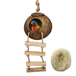hanging bird house with ladder,natural coconut fiber shell bird nest breeding for parrot parakeet lovebird finch canary,coconut hide bird swing toys for hamster,bird cage accessories,pet bird supplies