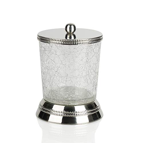 nu steel REG1H Regal Collection Qtip Holder, Bathroom Vanity Storage Organiser, Canister, Apothecary Jar for Cotton Swabs, Rounds, Balls, Metal with Crackle Glass Finish