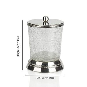 nu steel REG1H Regal Collection Qtip Holder, Bathroom Vanity Storage Organiser, Canister, Apothecary Jar for Cotton Swabs, Rounds, Balls, Metal with Crackle Glass Finish