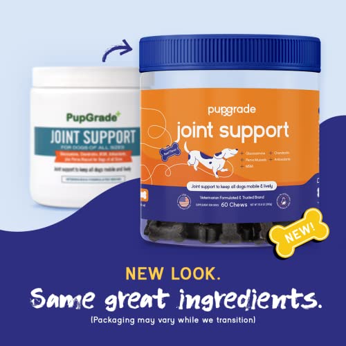 PupGrade Joint Support Supplement for Dogs - Natural Glucosamine Chondroitin & MSM Soft Chews for Hip and Joint Pain Relief - Recommended for Hip Dysplasia, Arthritis & Joint Disease - Made in USA