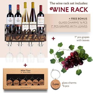 Anna Stay Wine Rack Wall Mounted - Decorative Wine Rack with Wine Glass Holder, Wall Mounted Wine Rack inc Cork Storage & Wine Charms, Wine Gifts with Wine Bottle Holder for Wine Decor