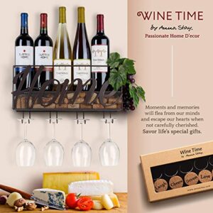 Anna Stay Wine Rack Wall Mounted - Decorative Wine Rack with Wine Glass Holder, Wall Mounted Wine Rack inc Cork Storage & Wine Charms, Wine Gifts with Wine Bottle Holder for Wine Decor