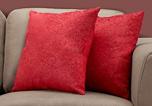 Monarch Specialties 9327, Set of 2, 18 X 18 Square, Insert Included, Decorative Throw, Accent, Sofa, Couch, Bedroom, Polyester, Hypoallergenic, Red Pillow 18"X 18" Feathered Velvet 2Pcs, 2 Count